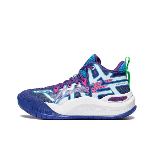 LINING YOUNG Противоскользящие Устойчивые к истиранию MID Топ Детские Баскетбольные кроссовки Синие