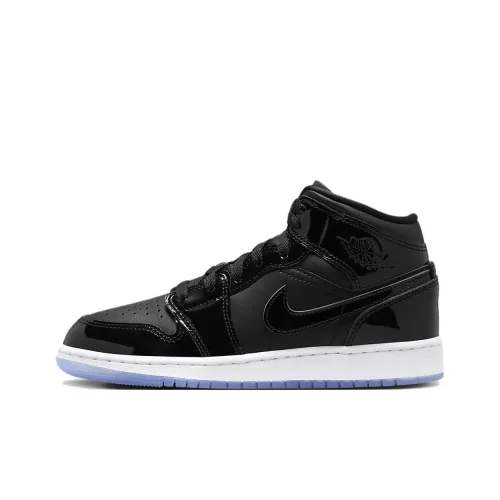 Jordan Air Jordan 1 SE Устойчивый к истиранию MID Топ Детские Баскетбольные кроссовки Черные Подростковые