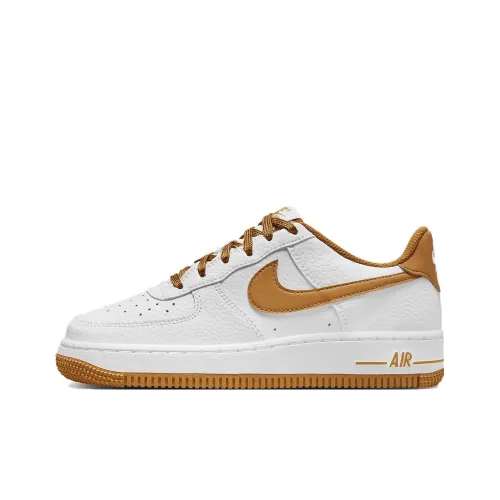 Nike Air FORCE 1 Low Устойчивые к истиранию амортизаторы Низкий Топ Детские Скейтбординг Белый-коричневый