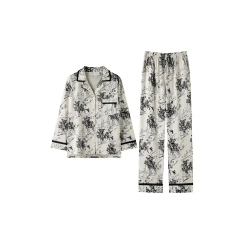 Meonsill Абрикосный+черный Серый C55347 Женские Пижамные комплекты