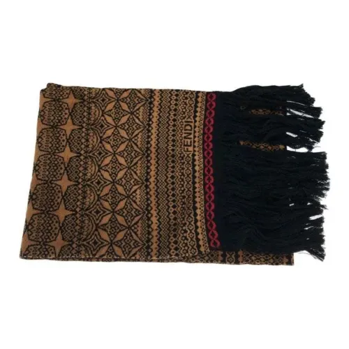 FENDI Шерсть Вискоза Полиамид Эластан Вязаные Шарфы Женские Коричневый
