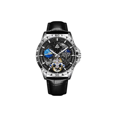 PEAK STAR COLLECTION Автоматический Механический Механизм Кожаный Ремешок Часы Мужские Черный Циферблат