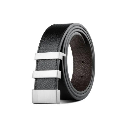 PISHUSHU Ремень из коровьей кожи с плавной застежкой мужской хром матовый черный золото ширина 3,5 см