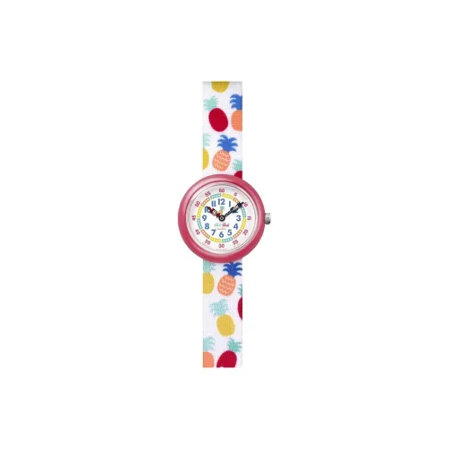 SWATCH Flik Flak Feifei Series Кварцевый механизм Детские часы 32 мм Белый циферблат Пластиковый корпус Часы Нейлоновый ремешок