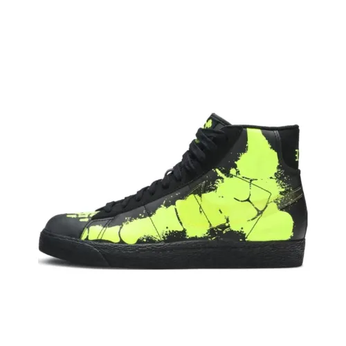 nike Blazer Mid Slip Resistant Anti KICK MID Топ Детские Скейтбординги Черно-желтый Подростки