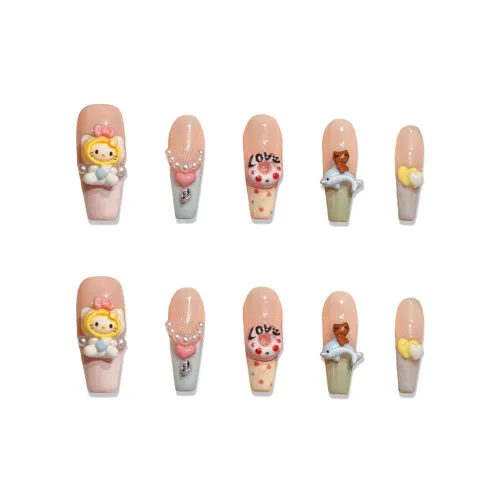XIAMEIYU Свежий Сладкий стиль Океанический Пончик Кошка Дельфин Сердце False Nail Трапециоидальный Длинный 30MM