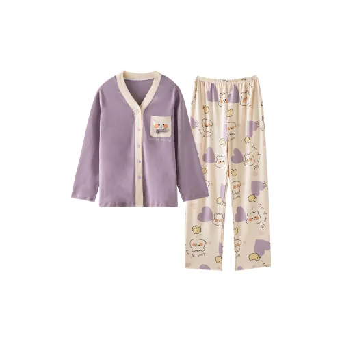 Montagut Pajama Осенний Комплект Женские 2 Штуки Светло-фиолетовый