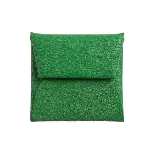 HERMES Bastia Mysore Шевро Мелочь Кошелек Женские Бамбуковый зеленый и Мягкий Розовый