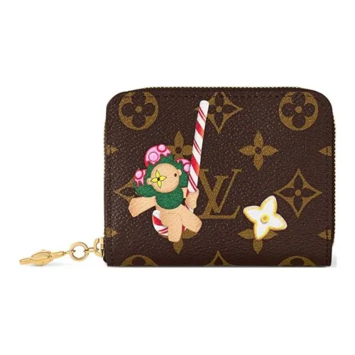 LOUIS VUITTON Zippy Кожаный Отделка Монетница Женская Коричневый и Красный