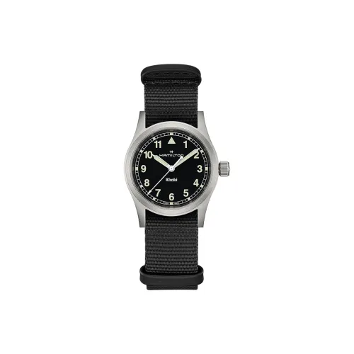 HAMILTON Khaki Field Series Кварцевый механизм Унисекс Часы 38 мм Черный циферблат Корпус из нержавеющей стали Холст Ткань NATO Ремешок