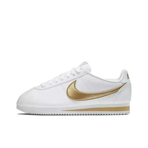Nike Classic Cortez Амортизация Износостойкий Низкий Топ Беговые кроссовки Женские Золотисто-белый
