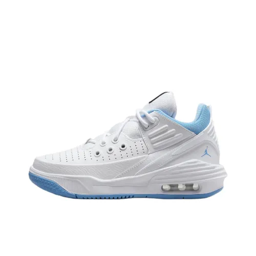Jordan Max Aura 5 Противоскользящие Устойчивые к истиранию Низкие Баскетбольные Кроссовки для Детей Белые и Синие Подростки