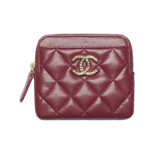 CHANEL Рельефная Икорная Телячья Кожа Монета Кошелек Женский Бордовый