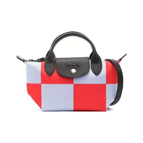 LONGCHAMP Le Pliage Телячья кожа Пельменная сумка Сумка через плечо Сумка на одно плечо Мини сумка Женская Небесно-голубая и Красная