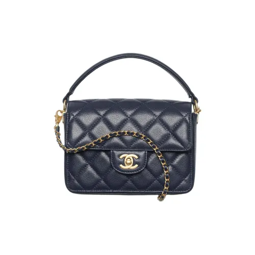 CHANEL Сумка с клапаном из икорной коровьей кожи сумка через плечо мини-сумка женская морской синий