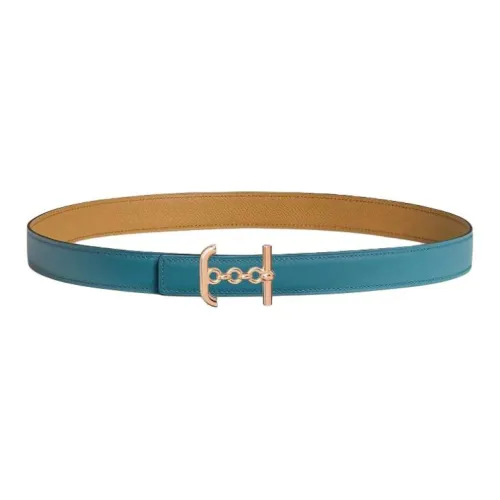 HERMES Телячья кожа Кожаные ремни Женские Синий деним Цвет печенья Ширина 2,4CM