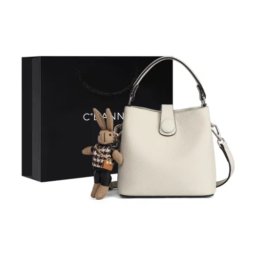 C°BANNER Корова Кожа с Синтетической Кожей Ведро-Формовая Сумка Ручная Сумка Сумка через плечо Стандартная Женская Хаки Экрю