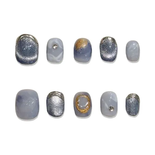 XIAMEIYU Французский Золотой Обработанный Тяжелый Светлый Роскошный Осветляющий Ручная работа Искусственный Ногтик Короткий Круглый Мощный 15 мм