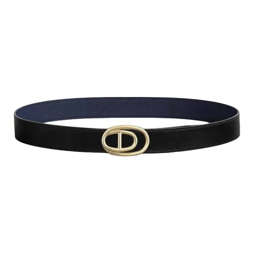 HERMES Телячья кожа Кожаные ремни Женские Черный Синий Ширина 3,2CM