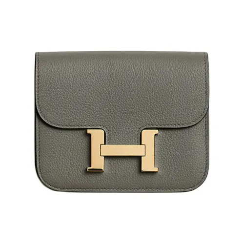 HERMES Constance Slim Кожа Evercolor Кошелек Держатель для карт Бананка Женская 0L Grismeyer Дождевой Облачный Серый