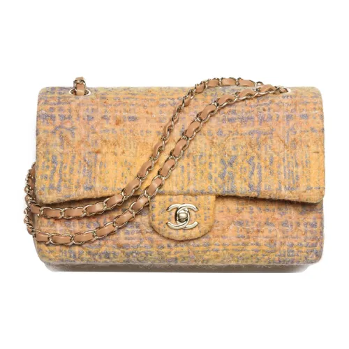 CHANEL Classic Flap CF Твид Саржа Портативный Сумка через плечо Сумка на плечо Женская Оранжевая Серая Желтая