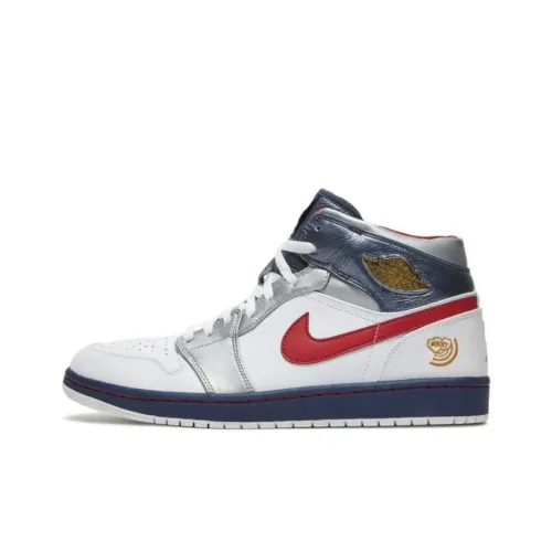 Jordan Air Jordan 1 Амортизаторы Устойчивые к истиранию MID Баскетбольные кроссовки Мужские Белые Серые