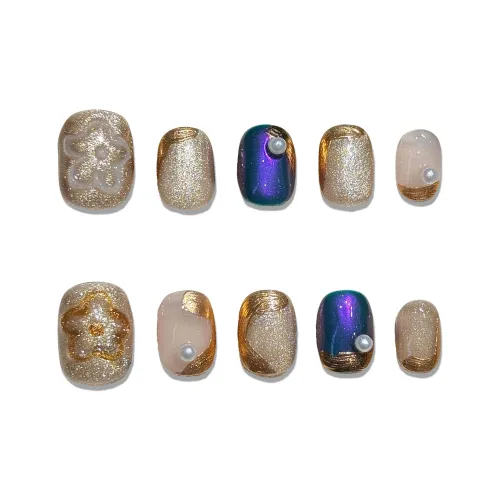XIAMEIYU Премиум Кошачий глаз Синий Драгоценный камень Смешанный Осветляющий False Nail Короткий Круглый Flashing 15 мм