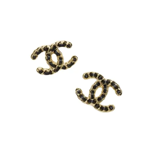CHANEL Металл Овечья шкура Серьги-гвоздики Женские Черный Золотой