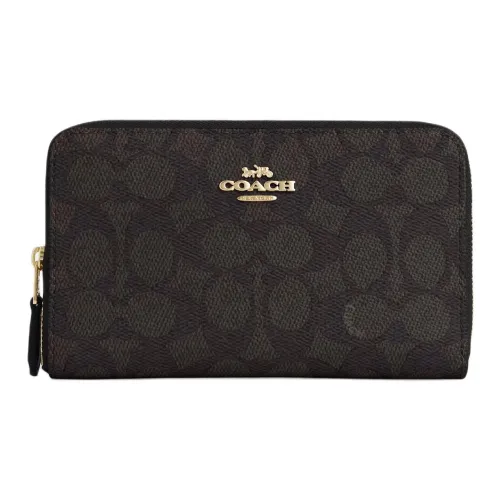 COACH SignatureCanvas Покрытый холст Кошелек Средний Женский Ореховый Черный