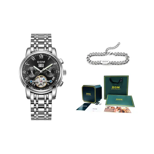 DOM Механический механизм ремешок из нержавеющей стали мужские часы черный циферблат