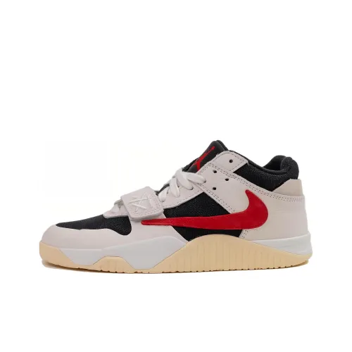 Travis Scott x Jordan Jumpman Джек 'Университетский красный' MID Топ Винтажные баскетбольные кроссовки Унисекс Бежевый черный красный
