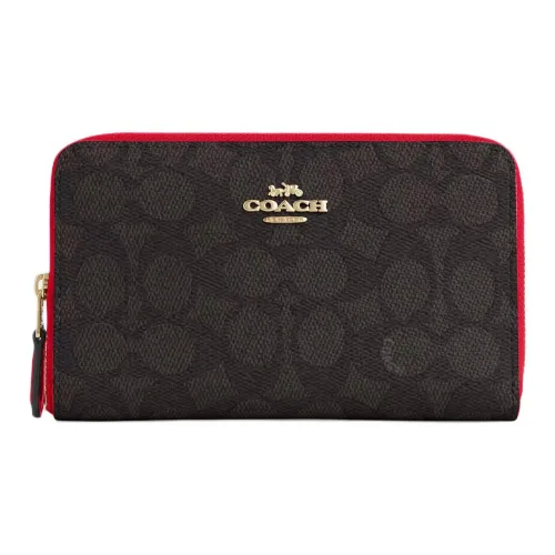 COACH SignatureCanvas Покрытый холст Кошелек Средний Женский Ореховый и Красный