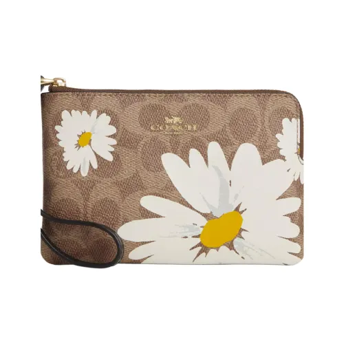 COACH Wristlet Покрытый холст Клатч Маленький Женский Коричневый