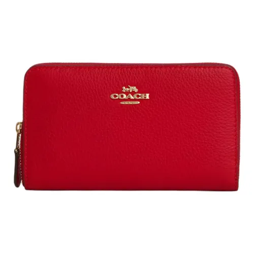 COACH Id Zip Wallet Зернистая кожа личи кожа кошелек средний женский красный