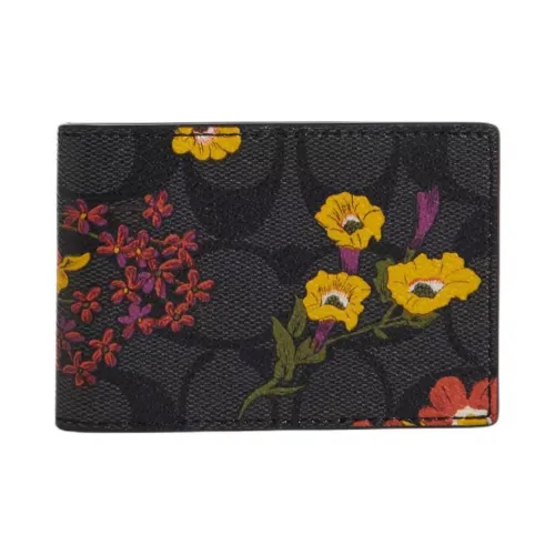 COACH Компактный кошелек из покрытого холста с телячьей кожей мини мужской бронзовый и угольно-серый