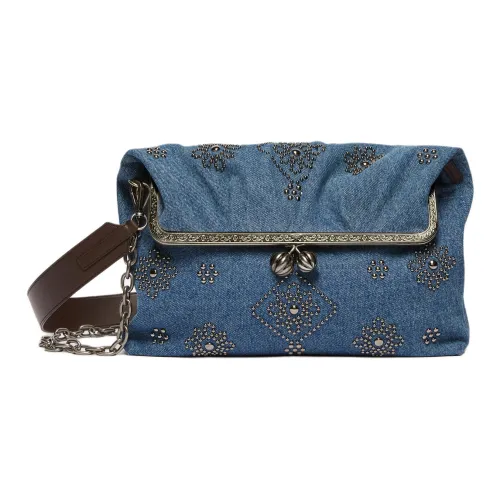 MaxMara Denim Clutch Crossbody Bag Shoulder Bag Large Women's Blue Blossom