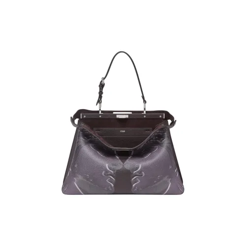 FENDI Peekaboo Телячья кожа Одно плечо Сумка Большая Женская Темно-фиолетовая