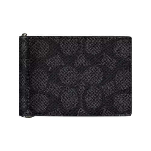 COACH SignatureCanvas Покрытый холст Кошелек Мини Женский Угольный Черный