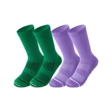 Фиолетовый + Зеленый Профессиональные Носки Crew Скакалка Универсальные Спортивные Носки [Набор из 2 пар Упаковка]