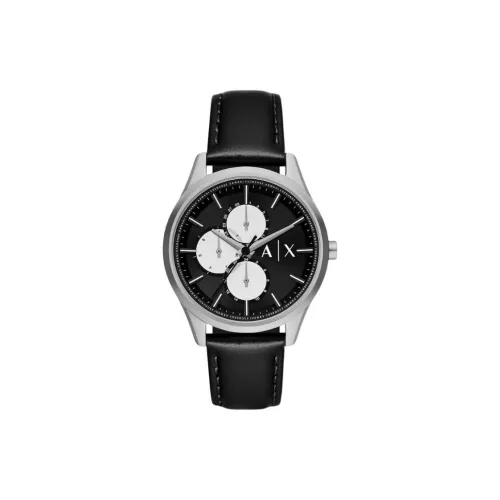 ARMANI EXCHANGEAE Наручные часы Кварцевый механизм Кожаный ремешок 42 мм Черный циферблат Мужские часы