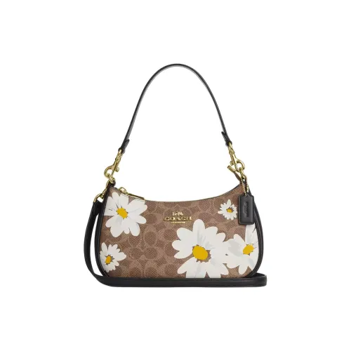 COACH Teri Покрытый холст Сумка через плечо средний размер женский коричневый золотой и многоцветный