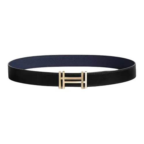 HERMES Кожаные ремни Мужской Черный Синий 3,2 см