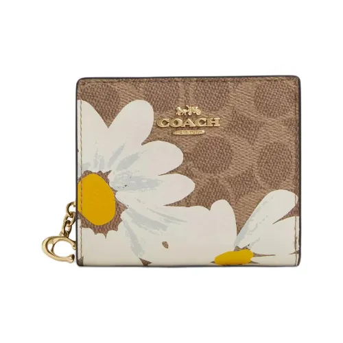 COACH Snap Wallet Покрытый холст Кошелек Мини Женский Коричневый Многоцветный