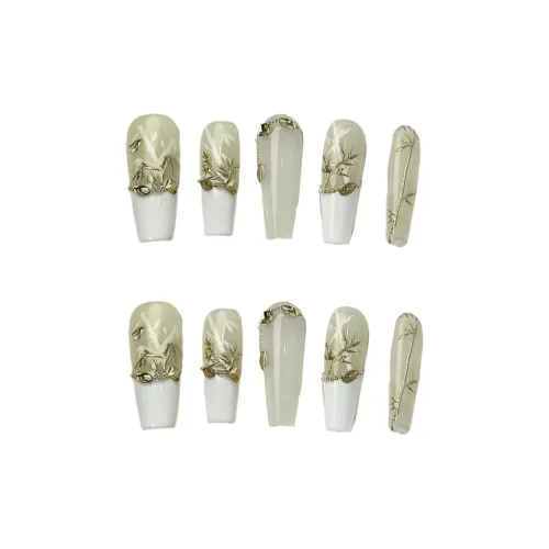 XIBI Новый китайский стиль Золотой Stamped Бамбук False Nail Короткий LADDER Китайский стиль 15 мм