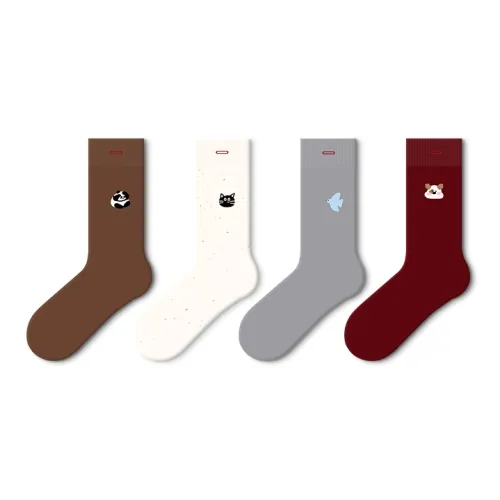 JKN Высокие носки Ins Модный Cartoon Cute Пуговица Пара Носки Женские 4 шт Женские носки