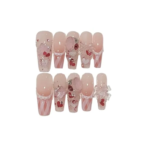 XIBI Крем Лента Сладкий стиль Квадрат Прозрачный Основа Бант False Nail Средний LADDER Coquette 15мм