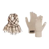 Белый шарф + бежевые перчатки