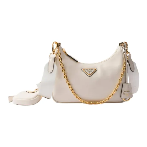 PRADA RE Edition Кожа Полумесяц Сумка Портативная Сумка через плечо Мини Женский Белый