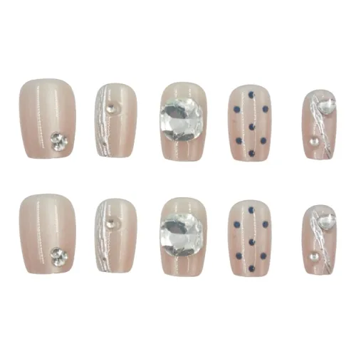 MAXFINE Белый лунный свет Гороховый узор False Nail Короткий Квадрат Милый Бесшовный Прозрачный 14mm