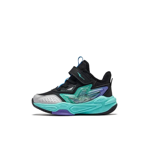 ERKE KIDS Устойчивые к истиранию Поддержка Детские Баскетбольные Кроссовки Глубокий Черный Ярко-Серебристый Детский